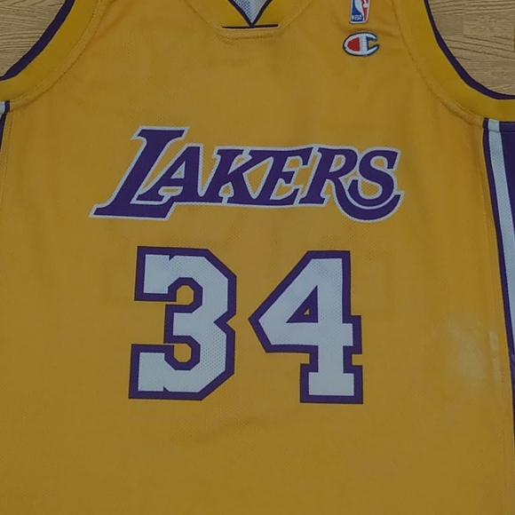 Vintage Shaquille O'Neil LA Lakers Champion Jersey Yellow Purple #34 Large - Picture 2 of 12